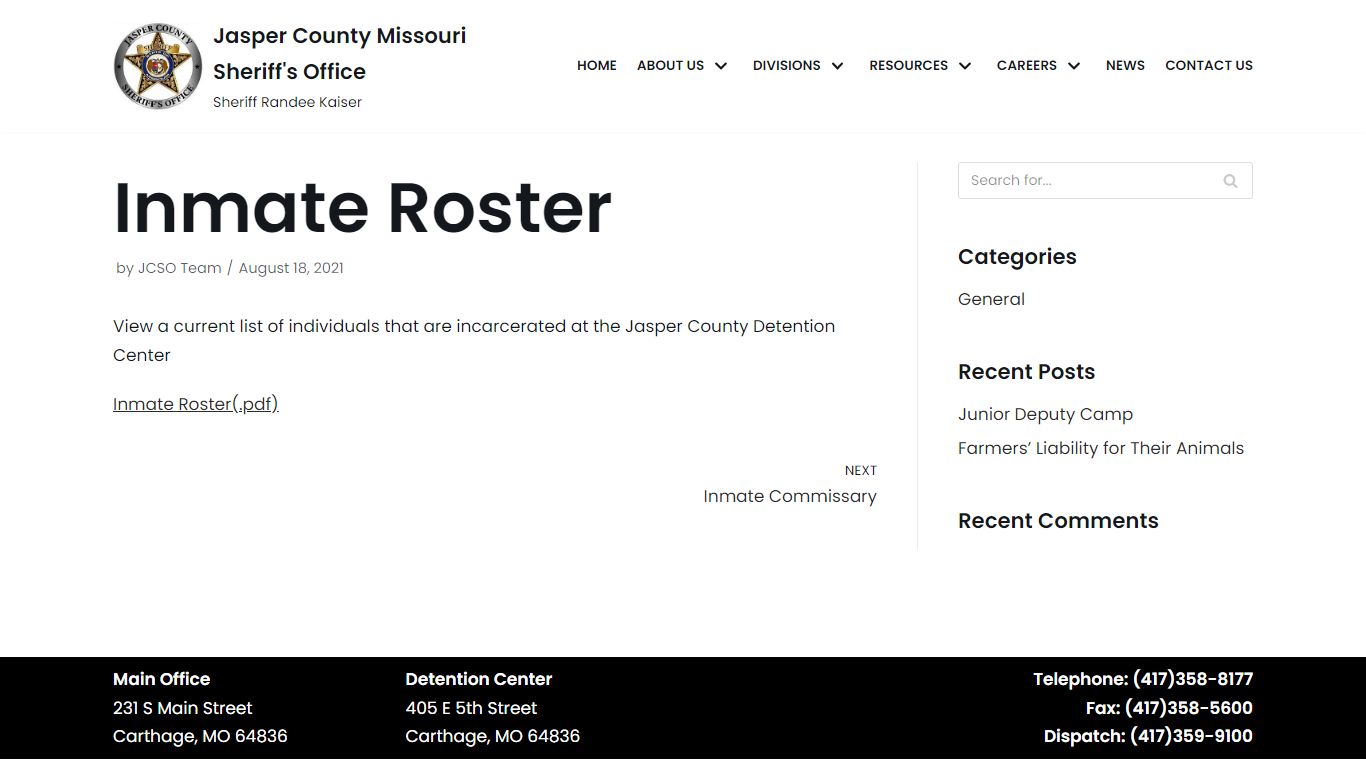 Inmate Roster – Jasper County Missouri Sheriff’s Office